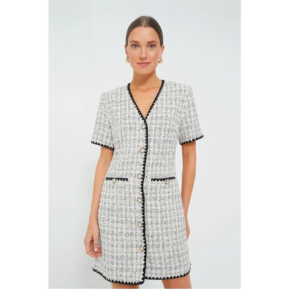 Tuckernuck POMANDER PLACE Josephine black White Tweed Mini Dress small s black